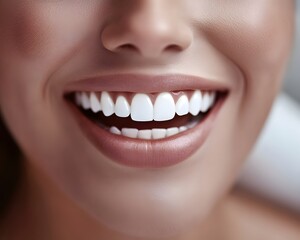 Closeup of a Woman's Bright, Healthy Smile with Perfect White Teeth
