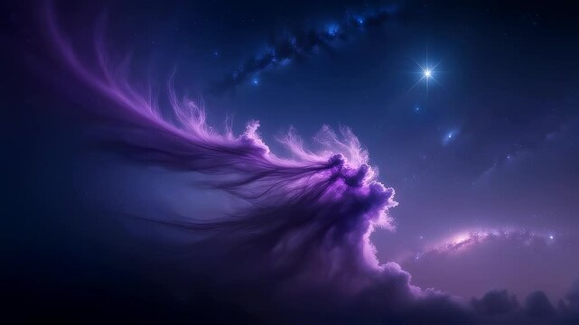 Celestial Nebula Purple Cosmic Cloudscape with Bright Star