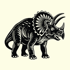 Triceratops Dinosaur Silhouette Vector in Prehistoric Landscape