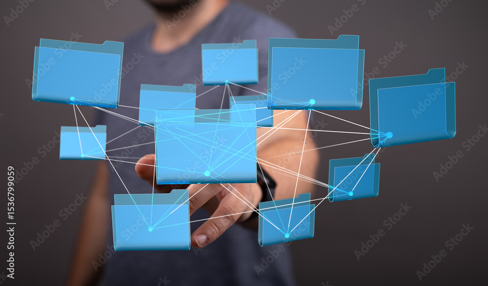 Poster Concept image depicting data management, networking, and file sharing.