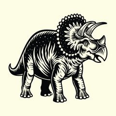 Triceratops Dinosaur Silhouette Vector in Prehistoric Landscape