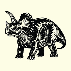 Triceratops Dinosaur Silhouette Vector in Prehistoric Landscape