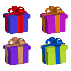 Set of Colorful 3D Gift Boxes on White Background