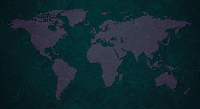 Global Map: A Teal and Purple World