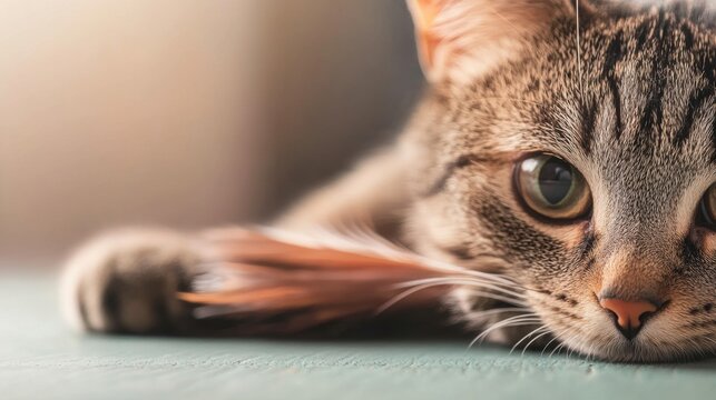 Cat resting comfortably on a soft surface with a serene expression