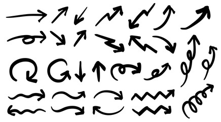 手書きの矢印のイラストセット　ベクター黒	