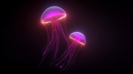 Glowing jellyfish floating in a perfect loop underwater bioluminescent deep sea scene captivating visual art