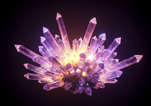 A close-up of purple crystal formations with glowing light, symbolizing magic, energy, and luxury. - Powered by Adobe