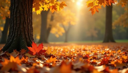 Crisp brown oak leaves, sunlight dappled, autumn ground , decay, texture