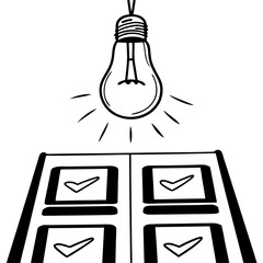 Fototapeta premium Glowing Lightbulb Silhouette Above Single Task Icon – Conceptual Illustration for Creativity, Innovation, Idea Generation, Focus, Minimalist Design, Motivation, Problem Solving, Productivity 