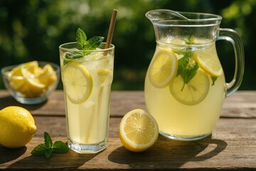 Fototapeta premium Refreshing summer lemonade drink