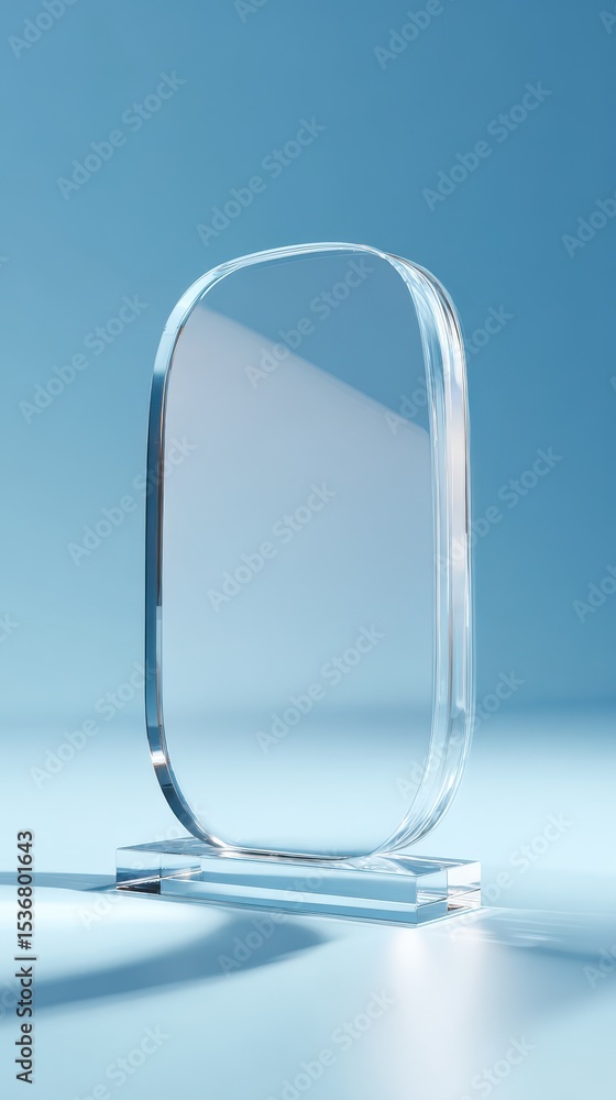 Poster stunning photo of empty clear acrylic award mockup with rounded edges, floating on a soft gradient b