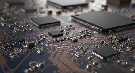 Fototapeta premium Close-up of Electronic Circuit Board with Microchips and Components