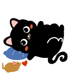 cute cat sleeping with a mouse illustration transparant background - pet cartoon kitten