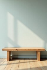 Simple wooden bench, light brown stain, clean lines, object, backdrop