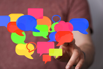Image of colorful speech bubbles,ideal for communication, social media, and teamwork concepts.