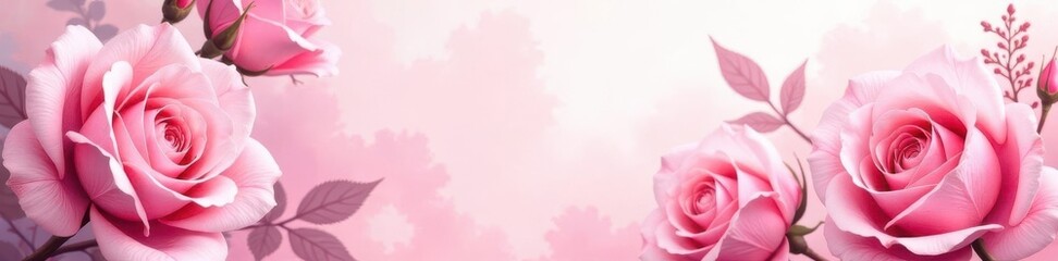 Soft pink rose watercolor wash, floral background Perfect for celebrations , copy space, birthday