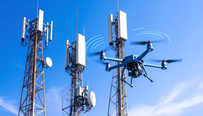 Autonomous aerial drone conducting detailed inspections of cellular network antennas from above