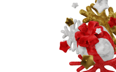 A soft plush-style Christmas composition with a gray Christmas tree, blue snowflake, stars, and a gift box. Isolated on white background. Cute and cozy holiday concept.