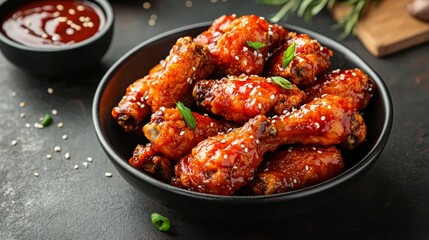 Fototapeta premium Delicious Glazed Chicken Wings with Sesame Seeds