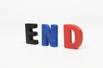 「END」を形取る3D造形、デジタル表現