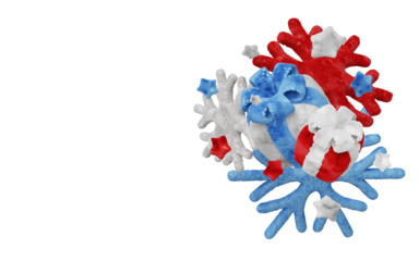 A soft plush-style Christmas composition with a gray Christmas tree, blue snowflake, stars, and a gift box. Isolated on white background. Cute and cozy holiday concept.