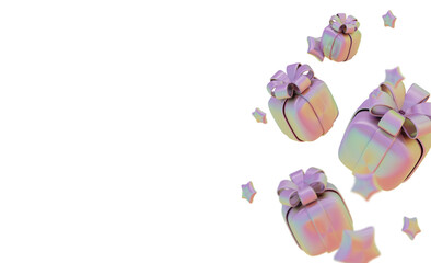 Colorful 3D discount and sale composition with gifts. Ideal for Black Friday, Cyber Monday, Christmas promotions, and e-commerce ads.