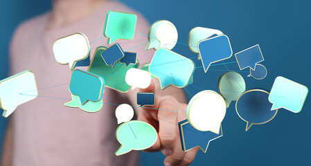 Abstract image of interconnected speech bubbles, representing global communication and networking.