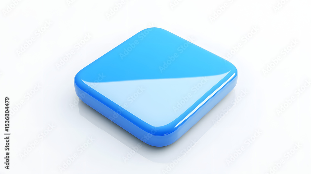 Poster blank mobile application icon, button - blue square with round corners. 3d rendering, white backgrou