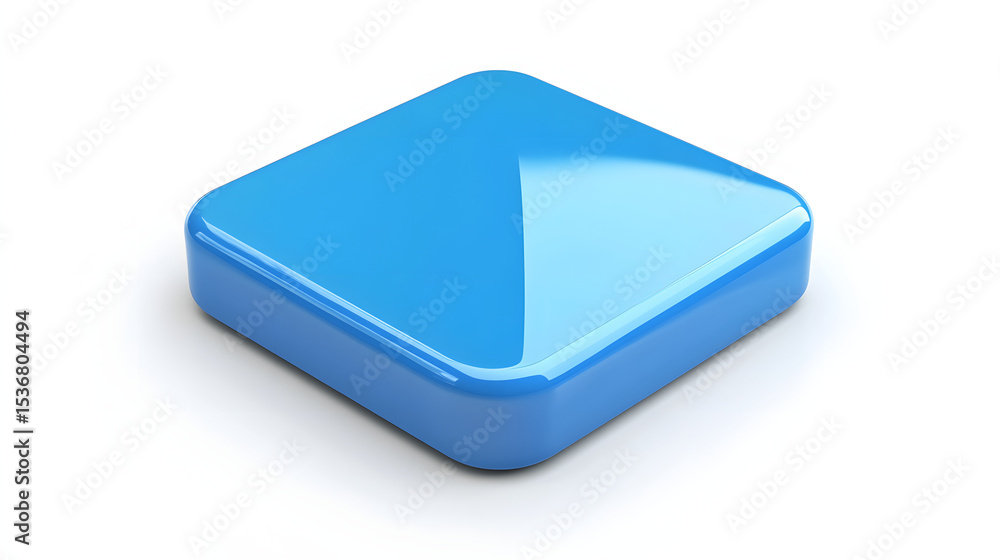 Poster blank mobile application icon, button - blue square with round corners. 3d rendering, white backgrou