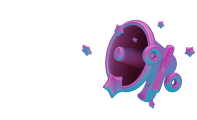 3D megaphone with stars, concept of discount or sale promotion.