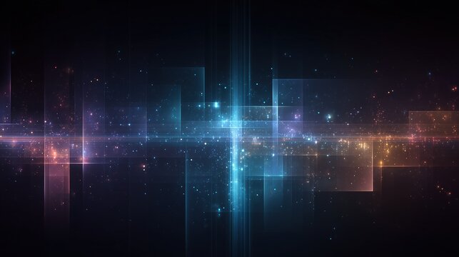 Ultimate Negative Space Wallpaper, Subtle Holographic Particles on Electric Blue-Indigo Grid for Dark Mode UI