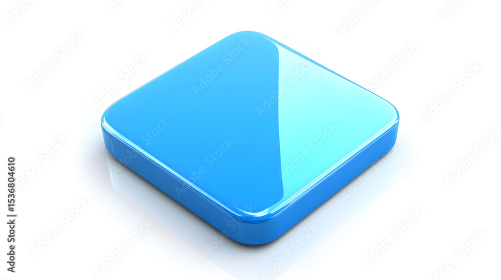 Poster blank mobile application icon, button - blue square with round corners. 3d rendering, white backgrou