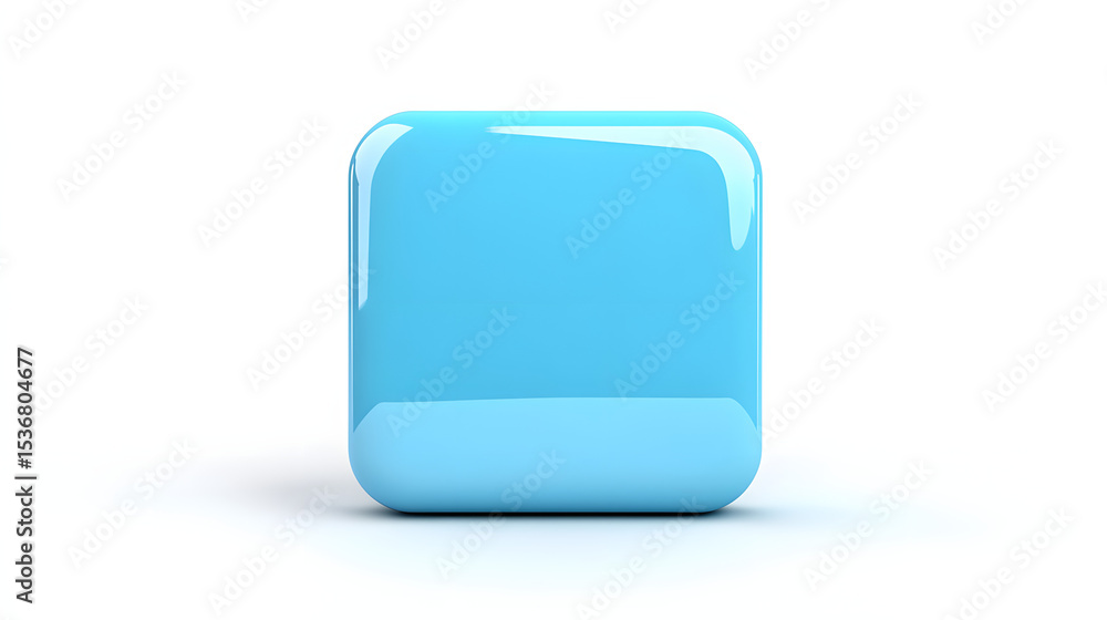 Poster blank mobile application icon, button - blue square with round corners. 3d rendering, white backgrou