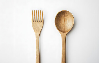 A set of isolated silver and wooden forks, spoons, and knives, essential kitchen utensils for dining and cooking
Isolated kitchen cutlery set featuring a wooden spoon and fork alongside a silver fork 