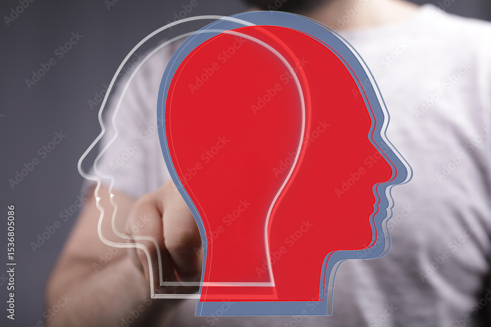 Poster stock photo depicting overlapping head silhouettes, symbolizing diverse viewpoints and understanding