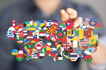 Image of diverse national flags symbolizing international collaboration and global connections.