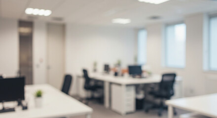 Modern Office Workspace Blurred Background of a Clean and Professional Work Environment