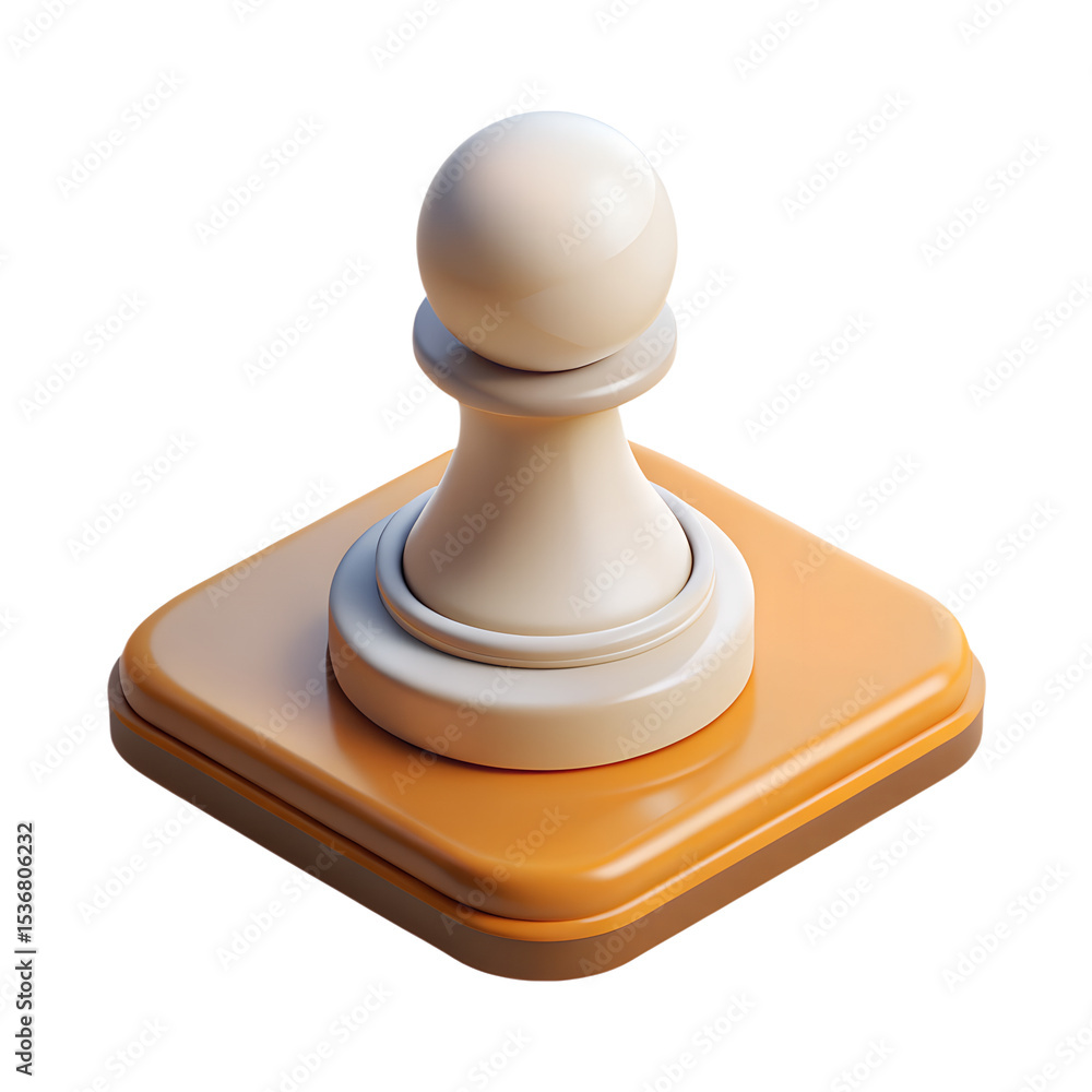 Poster 3d rendering of a stylized plastic-style icon shaped like a chess pawn piece sitting on a square bas