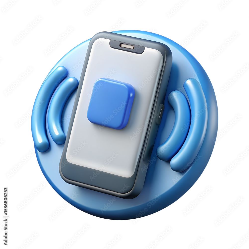 Poster 3d rendering of a smartphone with a blue signal symbol isolated on transparent background