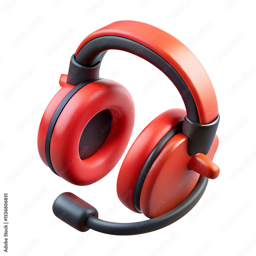 Poster a bright red headset icon with a microphone presented in a modern 3d rendering design perfect for ga