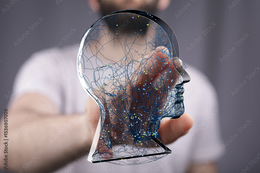 Aufkleber abstract image of a digital brain, representing ai, neural networks, and human intelligence.