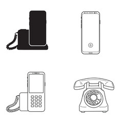 Monochrome vintage old telephone vector engraving drawing in front view isolated on white background