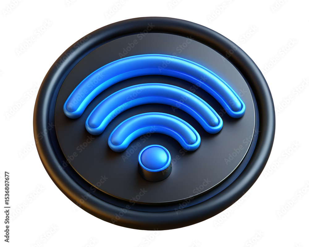 Poster a stylish 3d rendering of a blue wifi symbol icon perfect for digital networking or internet connect