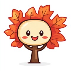 Fototapeta premium Cute cartoon tree with autumn leaves. A cheerful, stylized depiction of a small tree