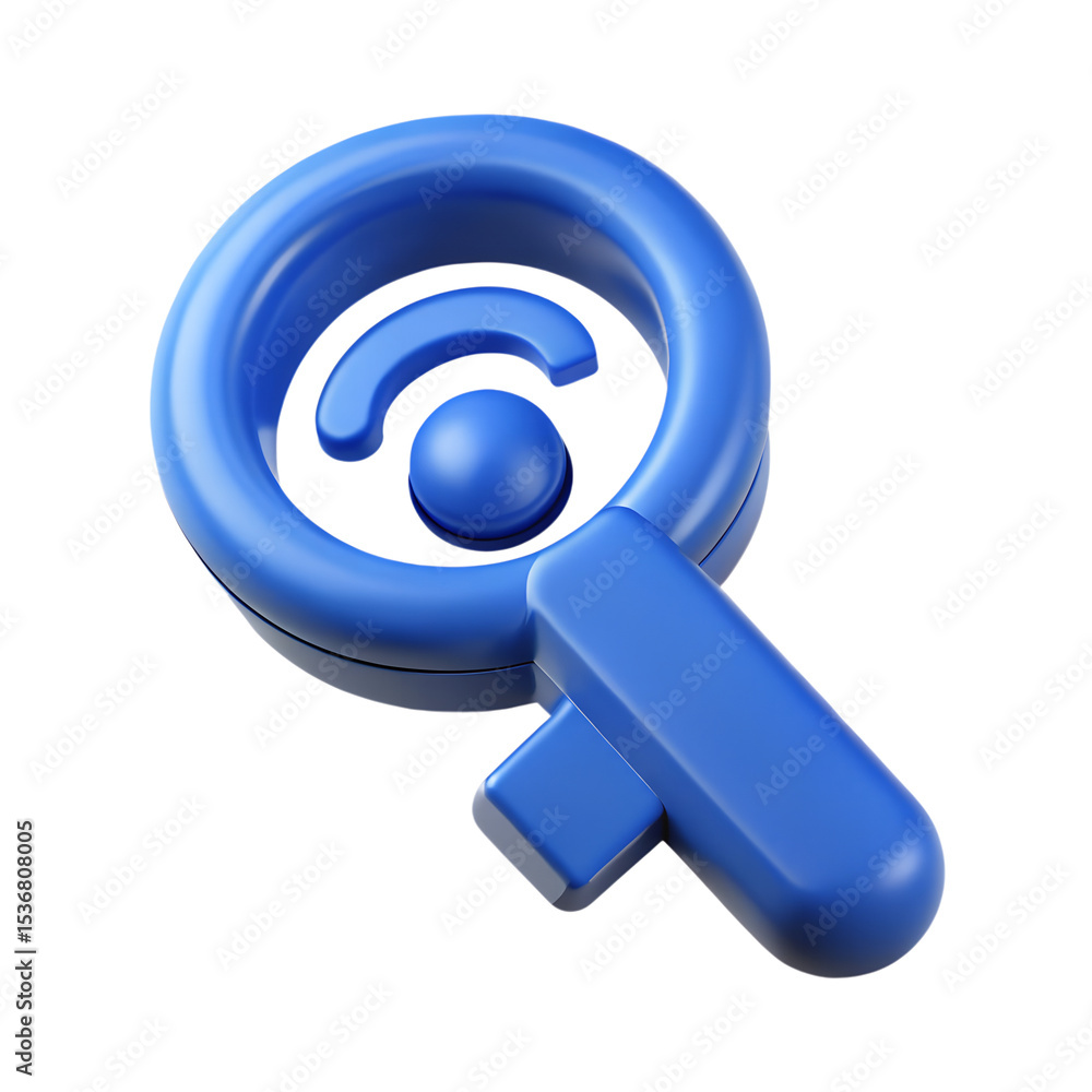 Aufkleber a vibrant 3d rendering of a blue plastic-style icon representing wifi search capabilities on a trans