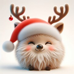 3D realistic adorable fluffy funny reindeer expression on a white background, Christmas theme