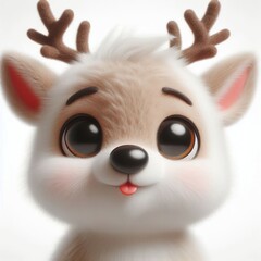 3D realistic adorable fluffy funny reindeer expression on a white background, Christmas theme