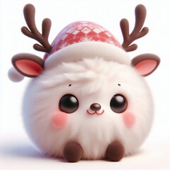 3D realistic adorable fluffy funny reindeer expression on a white background, Christmas theme