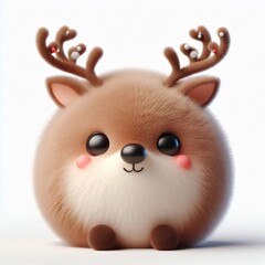 3D realistic adorable fluffy funny reindeer expression on a white background, Christmas theme